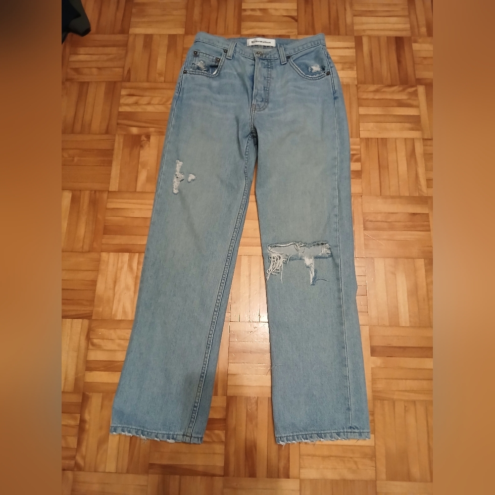 REFORMATION Light Blue Distressed Straight Leg Jeans.Size 25